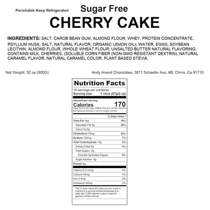 Andy Anand's Deliciously Indulgent Sugar Free Cherry Cake 9" - Soft Creamy & Moist Decadent Cakes From Bakery (2.9 lbs)