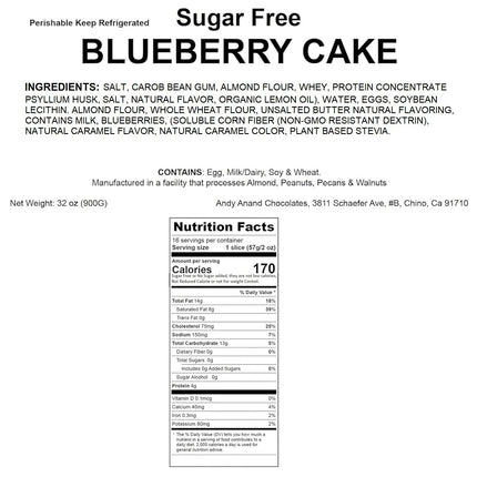 Andy Anand Deliciously Indulgent Sugar Free Blueberry Cake 9" Delicious Sugar Free Cake, Freshly baked from a bakery near you (2.6 Lbs)
