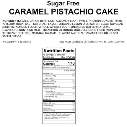 Andy Anand Deliciously Indulgent Sugar Free Caramel Pistachios Cake 9" - Experience the Richness - Amazing Decadent Cakes From Bakery (2.6 lbs)