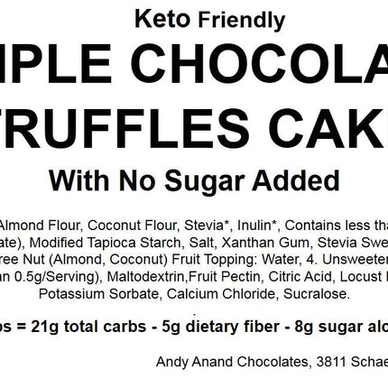 Andy Anand Sugar Free Keto Chocolate Truffle Cake - Gourmet Triple Chocolate Truffle Fresh Baked Cake 9" - Divine Delight Amazing Handmade Cake with Sugar Free (2 lbs)