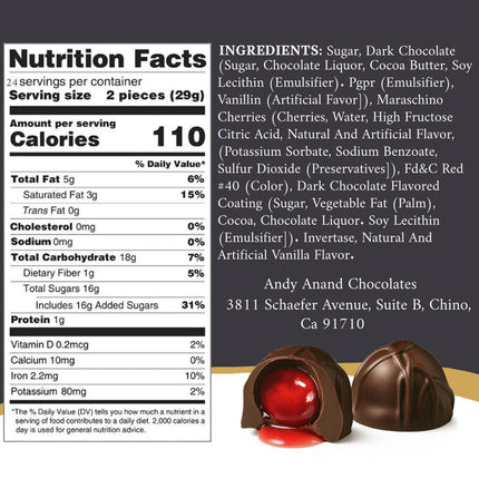 Andy Anand Sugar Free Vegan Dark Chocolate Cherry Cordials – 48 Pcs, 60% Belgian Chocolate (Cocoa Butter), Plant-Based, Liquid Center Juicy Cherries, Diabetic-Friendly, Gift Boxed