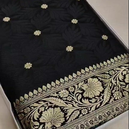 Beautiful Antique Gold Zari Work Banarasi Mashru Silk Saree
