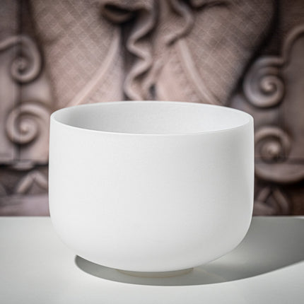 10" White-Frosted Crystal Singing Bowl, Note D4, Sacral Chakra