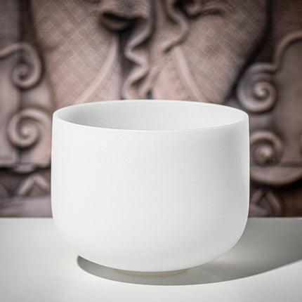 10" White-Frosted Crystal Singing Bowl, Note E4, Solar Plexus Chakra