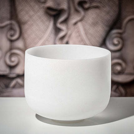 10" White-Frosted Crystal Singing Bowl, Note F4, Heart Chakra