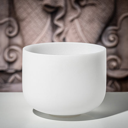 10" White-Frosted Crystal Singing Bowl, Note G4, Throat Chakra