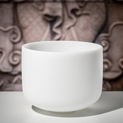 11" White-Frosted Crystal Singing Bowl, Note F4, Heart Chakra
