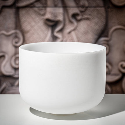12" White-Frosted Crystal Singing Bowl, Note D4, Sacral Chakra