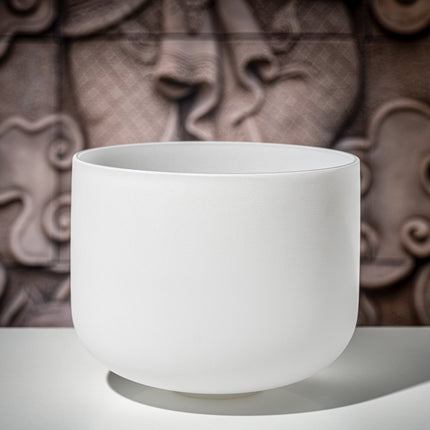 12" White-Frosted Crystal Singing Bowl, Note E4, Solar Plexus Chakra