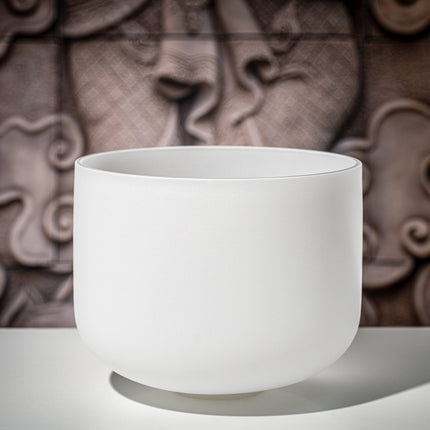 12" White-Frosted Crystal Singing Bowl, Note F4, Heart Chakra
