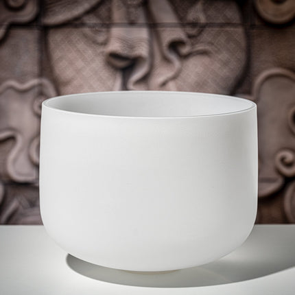 13" White-Frosted Crystal Singing Bowl, Note D4, Sacral Chakra