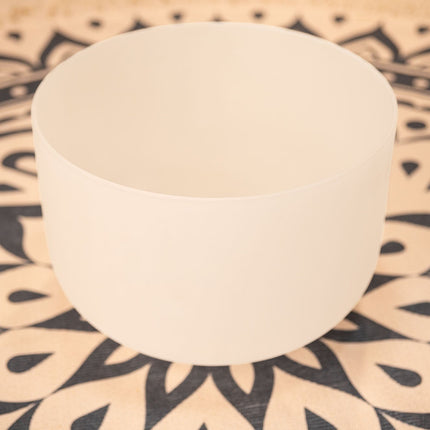 14" White-Frosted Crystal Singing Bowl, Note G3, Throat Chakra