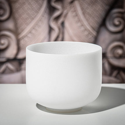 8" White-Frosted Crystal Singing Bowl, Note F4, Heart Chakra