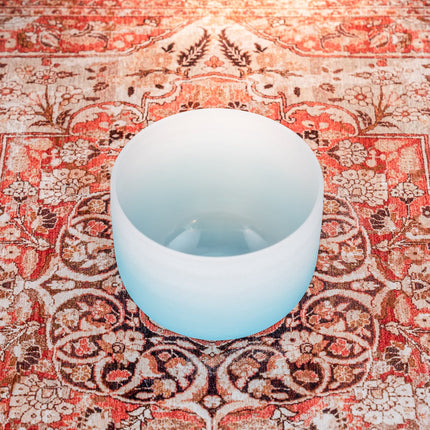 10" Color-Frosted Crystal Singing Bowl, Light Blue, Note G4, Throat Chakra