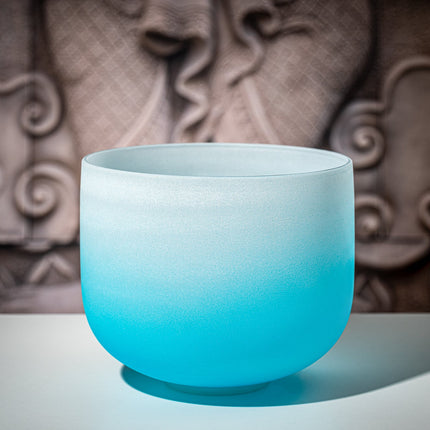 10" Color-Frosted Crystal Singing Bowl, Light Blue, Note G4, Throat Chakra