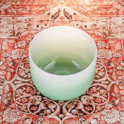 11" Color-Frosted Crystal Singing Bowl, Green, Note F4, Heart Chakra