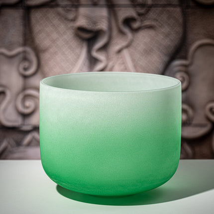 11" Color-Frosted Crystal Singing Bowl, Green, Note F4, Heart Chakra