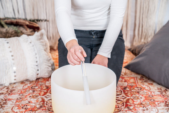 12" Color-Frosted Crystal Singing Bowl, Yellow, Note E4, Solar Plexus Chakra