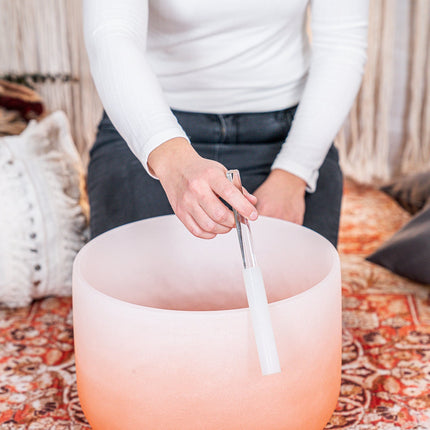 13" Color-Frosted Crystal Singing Bowl, Orange, Note D4, Sacral Chakra