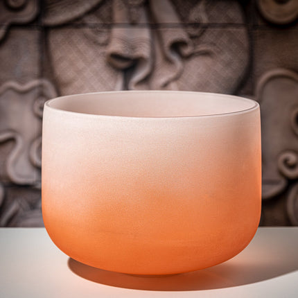 13" Color-Frosted Crystal Singing Bowl, Orange, Note D4, Sacral Chakra