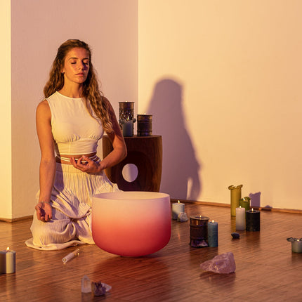 14" Color-Frosted Crystal Singing Bowl, Red, Note C4, Root Chakra