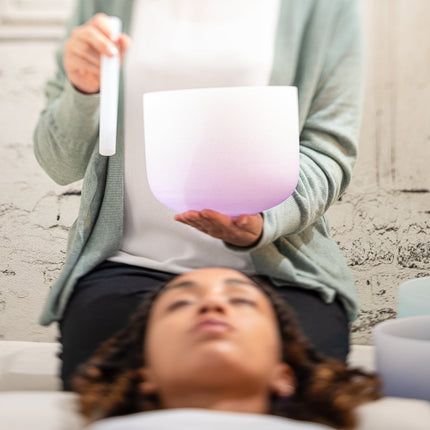 8" Color-Frosted Crystal Singing Bowl, Purple, Note B4, Crown Chakra