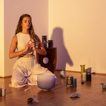 9" Color-Frosted Crystal Singing Bowl, Dark Blue, Note A4, Brow Chakra