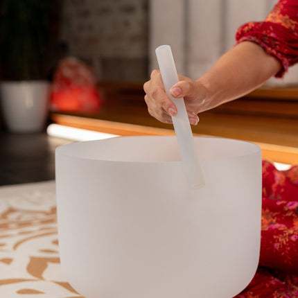 12" White-Frosted Crystal Singing Bowl, Note C4, Root Chakra