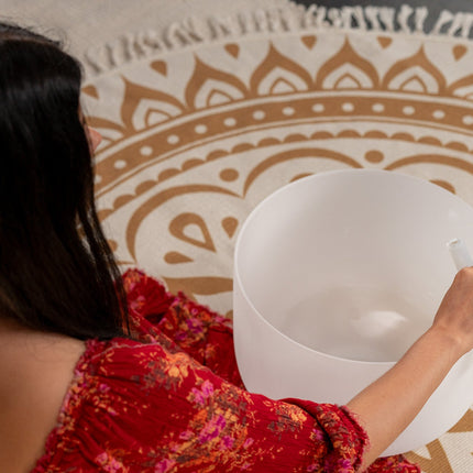 14" White-Frosted Crystal Singing Bowl, Note E3, Solar Plexus Chakra