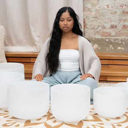 7-Piece White-Frosted Crystal Singing Bowl Chakra Set