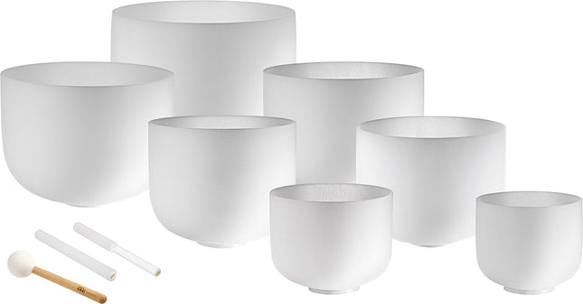 7-Piece White-Frosted Crystal Singing Bowl Chakra Set