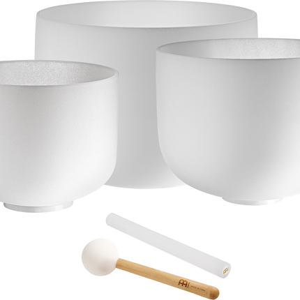 3-Piece White-Frosted Crystal Singing Bowl Set, G4/E4/C4, 432 Hz