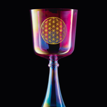 6" Crystal Singing Chalice, F4, Pink, Heart Chakra, Flower of Life
