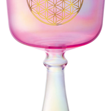 6" Crystal Singing Chalice, F4, Pink, Heart Chakra, Flower of Life