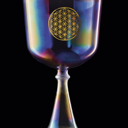 8" Crystal Singing Chalice, F3, Purple, Heart Chakra, Flower of Life