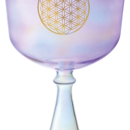 8" Crystal Singing Chalice, F3, Purple, Heart Chakra, Flower of Life