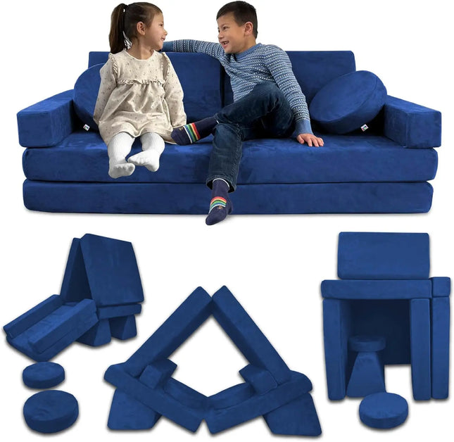 Modular Kids Play Couch – 14-Piece Convertible Sectional Sofa & Fortplay Set for Toddlers and Families