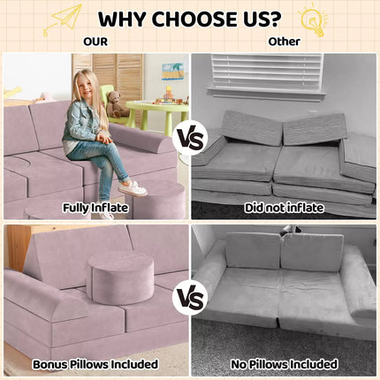 Modular Kids Play Couch – 14-Piece Convertible Sectional Sofa & Fortplay Set for Toddlers and Families