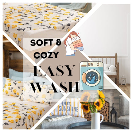 DaDa Bedding Yellow Fleur Golden Orange Floral Ivory Fitted & Flat Bed Sheets Set (18112)