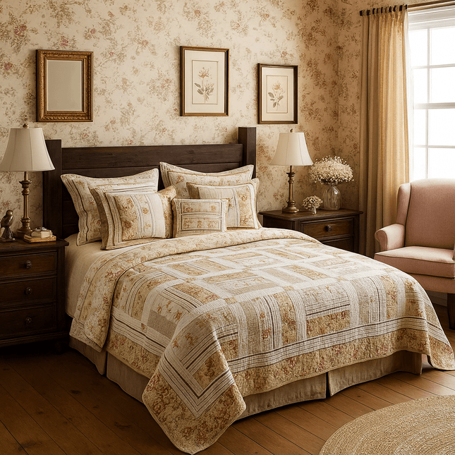 DaDa Bedding Cottage Floral Blossoming Patchwork Quilted Coverlet Bedspread Set (DXJ103112)