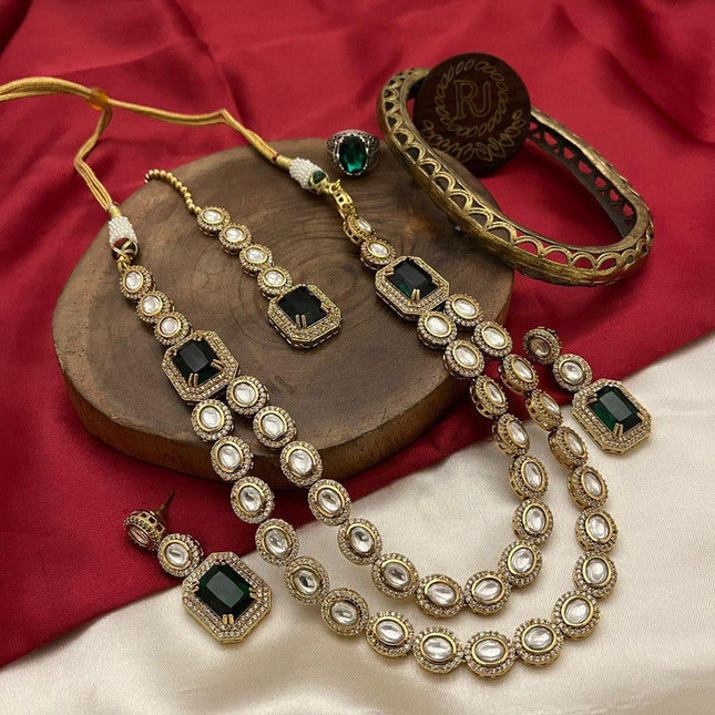 Beautiful Moisaanite Necklace with Earrings and Maang Tikka Set