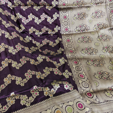 Exclusive Pure Banarasi Khaddi Katan Kadhuwa Silk Allover Flowers Booti Handloom Saree