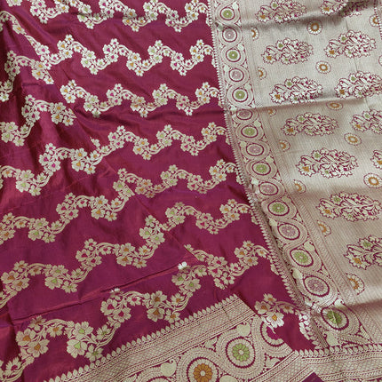 Exclusive Pure Banarasi Khaddi Katan Kadhuwa Silk Allover Flowers Booti Handloom Saree