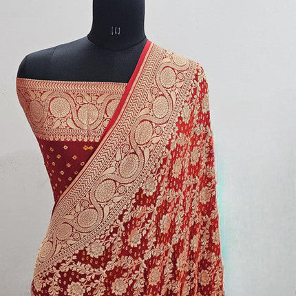 Banarasi Pure Handloom Khaddi Georgette Bandhani Silk Saree