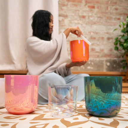 6.7" Essence Crystal Singing Bowl, Note C4, Orange, Root Chakra, 440 Hz