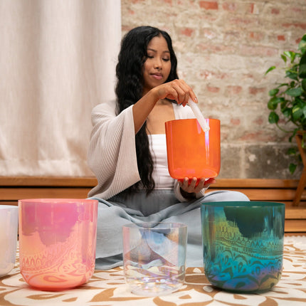 6.7" Essence Crystal Singing Bowl, Note C4, Orange, Root Chakra, 440 Hz