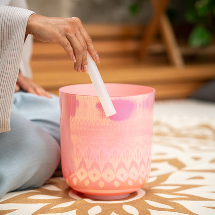 7.5" Essence Crystal Singing Bowl, Note G3, Lotus Pink, Throat Chakra, 440 Hz