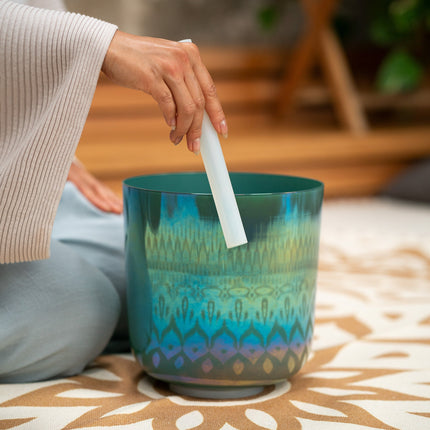 8" Essence Crystal Singing Bowl, F3, Mint Blue, Heart Chakra, 440 Hz