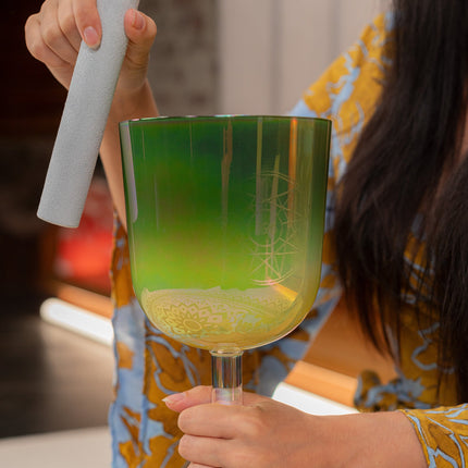 5.75" Essence Solfeggio Crystal Singing Bowl, UT 396 Hz, Olive Green