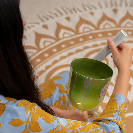 5.75" Essence Solfeggio Crystal Singing Bowl, UT 396 Hz, Olive Green